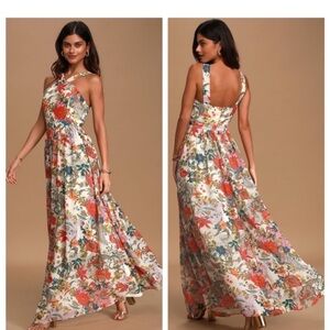Lulu’s Lilja Cream Floral Print Maxi Dress XS